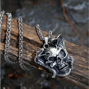 Skull Double Snake Stainless Steel Unisex Pendant Necklace